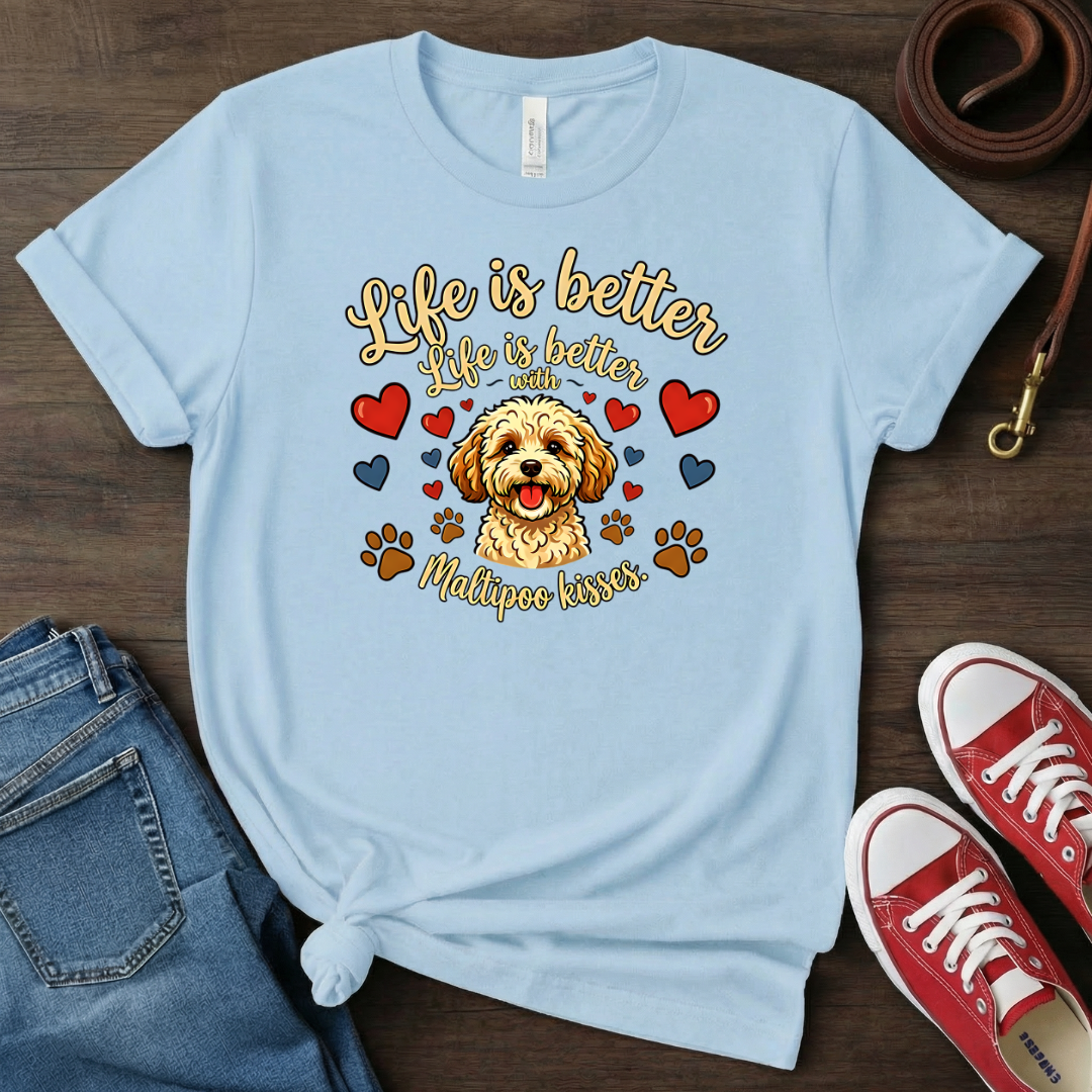 Maltipoo Mom T-Shirt: Life is Better with Maltipoo Kisses