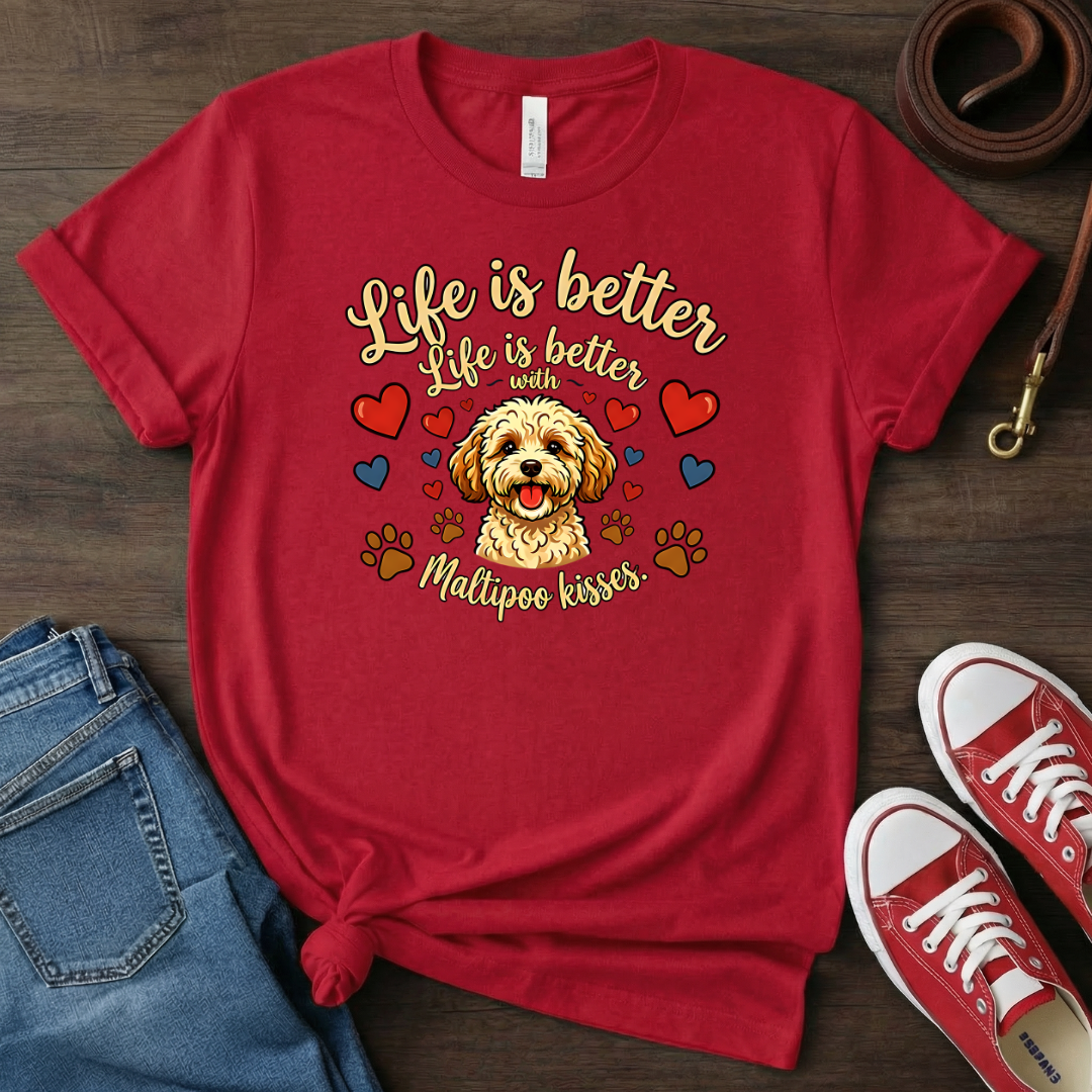 Maltipoo Mom T-Shirt: Life is Better with Maltipoo Kisses