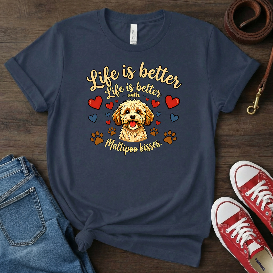 Maltipoo Mom T-Shirt: Life is Better with Maltipoo Kisses